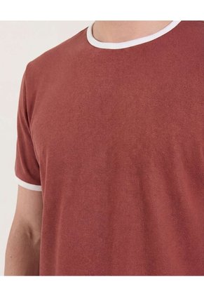 Camiseta Manga Corta Con Contrastes Para Hombre Café Ostu