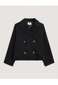 Chaqueta Trench Corta Doble Botón  Para Mujer Negro Ostu de Ostu