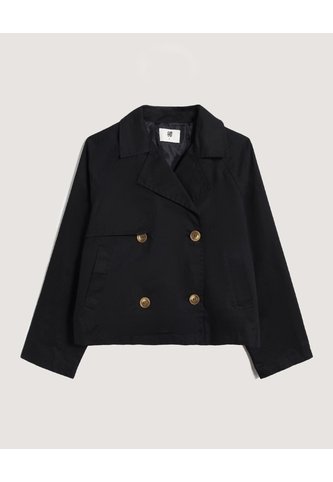 Chaqueta Trench Corta Doble Botón  Para Mujer Negro Ostu Ostu