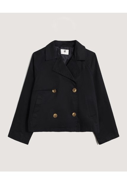 Chaqueta Trench Corta Doble Botón  Para Mujer Negro Ostu