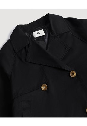 Chaqueta Trench Corta Doble Botón  Para Mujer Negro Ostu