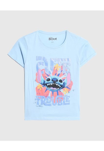 Camiseta Infantil Niña Manga Corta Cuello Redondo Color Celeste Marca Ostu #90090311