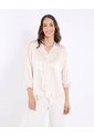 Blusa Manga Larga Con Corbatero  Para Mujer Beige Ostu de Ostu