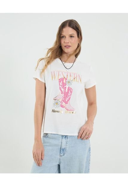 Camiseta Para Mujer Manga Corta Cuello Redondo Color Crudo Marca Ostu #40092509