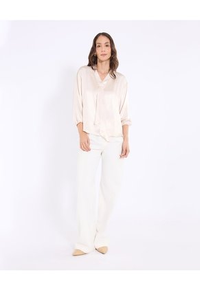 Blusa Manga Larga Con Corbatero Para Mujer Beige Ostu
