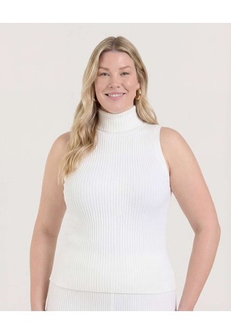 Camiseta Cuello Alto Acanalada  Para Mujer Crema Ostu Ostu