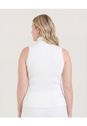 Camiseta Cuello Alto Acanalada Para Mujer Crema Ostu