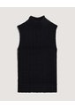 Chaleco Tejido Cuello Alto Texturizado  Para Mujer Negro Ostu de Ostu