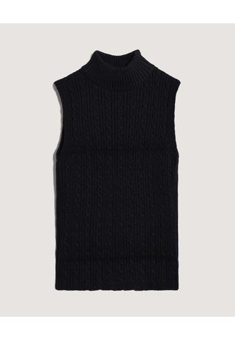Chaleco Tejido Cuello Alto Texturizado  Para Mujer Negro Ostu Ostu