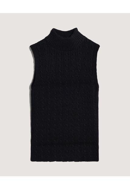 Chaleco Tejido Cuello Alto Texturizado  Para Mujer Negro Ostu
