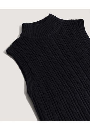Chaleco Tejido Cuello Alto Texturizado  Para Mujer Negro Ostu