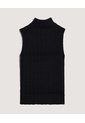 Chaleco Tejido Cuello Alto Texturizado  Para Mujer Negro Ostu de Ostu
