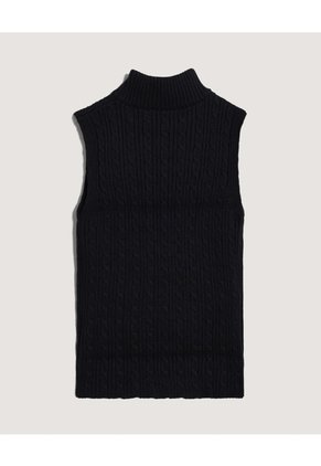 Chaleco Tejido Cuello Alto Texturizado  Para Mujer Negro Ostu