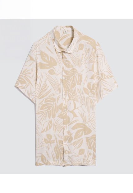 Camisa Para Hombre Manga Corta Sin Bolsillo Cuello Abierto Color Beige Marca Ostu #60010783