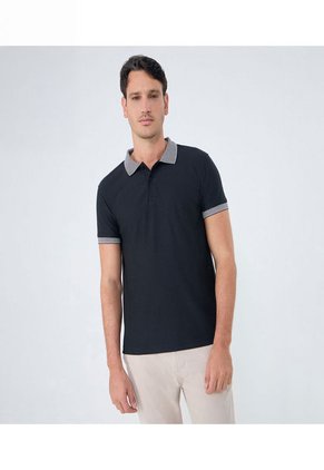 Polo Para Hombre Cuello Tejido Sin Bolsillo Color Negro Marca Ostu #60110751