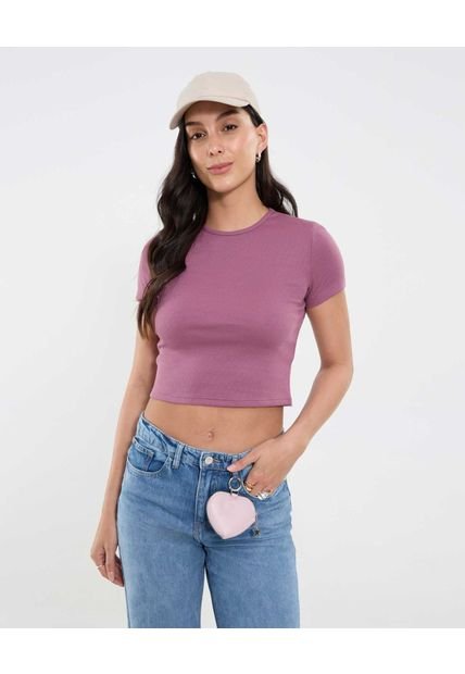 Camiseta Para Mujer Crop Top Manga Corta Color Morado Marca Ostu #40092506