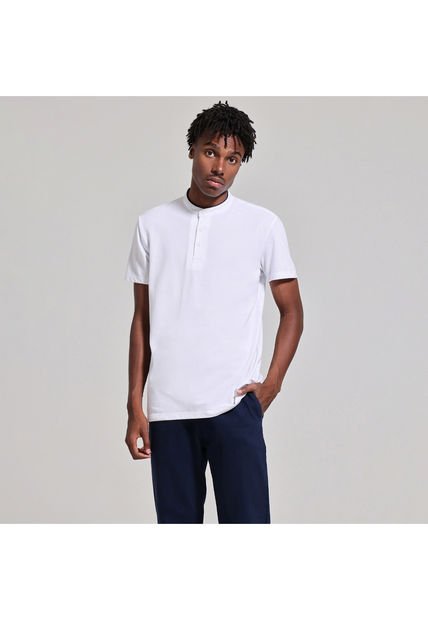 Polo Para Hombre Cuello Mao Sin Bolsillo Color Blanco Marca Ostu #60110511