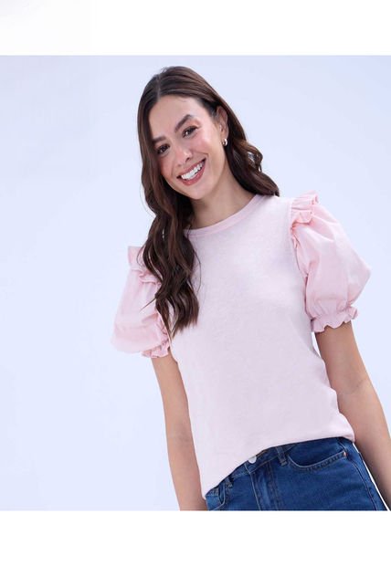 Camiseta Para Mujer Manga Corta Color Rosado  Marca Ostu #40092260