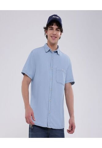 Camisa Para Hombre Manga Corta Con Bolsillo Color Azul Claro Marca Ostu #60010733 Ostu