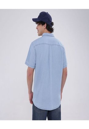 Camisa Para Hombre Manga Corta Con Bolsillo Color Azul Claro Marca Ostu #60010733