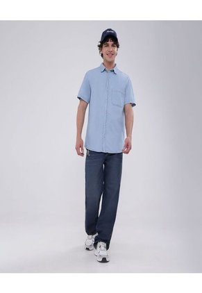 Camisa Para Hombre Manga Corta Con Bolsillo Color Azul Claro Marca Ostu #60010733