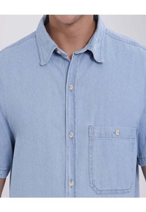 Camisa Para Hombre Manga Corta Con Bolsillo Color Azul Claro Marca Ostu #60010733