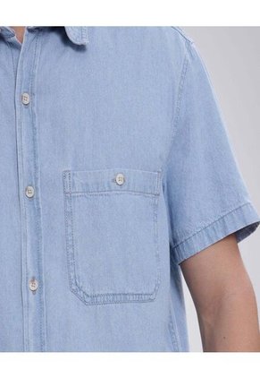 Camisa Para Hombre Manga Corta Con Bolsillo Color Azul Claro Marca Ostu #60010733