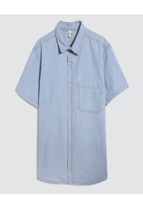 Camisa Para Hombre Manga Corta Con Bolsillo Color Azul Claro Marca Ostu #60010733