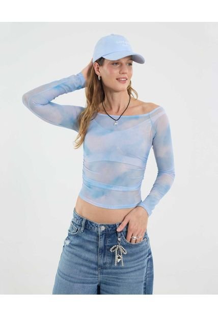 Camiseta Para Mujer Manga Larga Moda Color Celeste Marca Ostu #40092465
