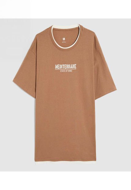Camiseta Para Hombre Manga Corta Color Café  Marca Ostu #60091398
