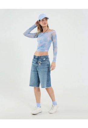 Camiseta Para Mujer Manga Larga Moda Color Celeste Marca Ostu #40092465