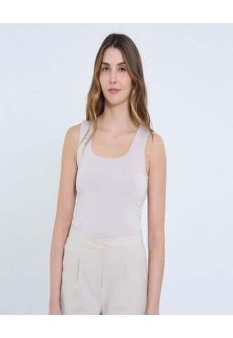 Top Para Mujer Cuello Redondo Color Beige Marca Ostu #40220324 Ostu