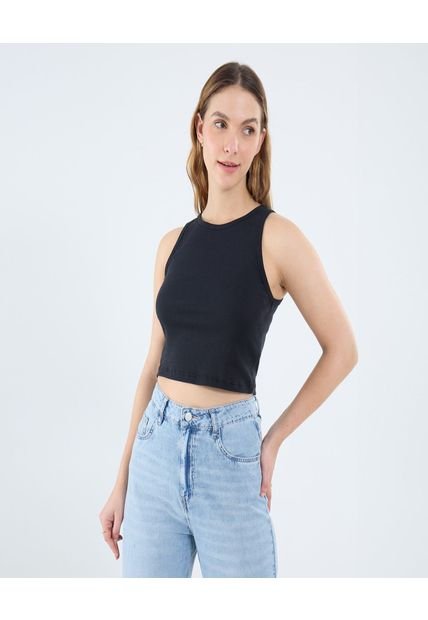 Camiseta Para Mujer Crop Top Manga Sisa Color Negro Marca Ostu #40092240