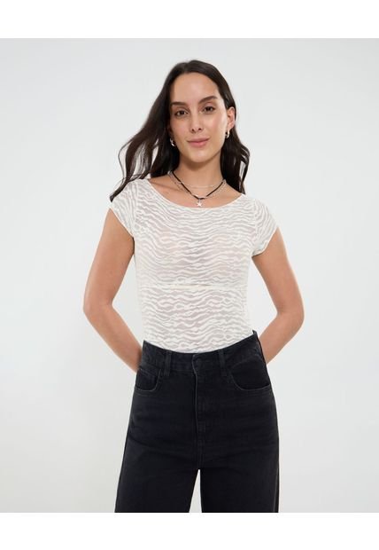 Camiseta Para Mujer Manga Corta Cuello Redondo Color Crema Marca Ostu #40092634