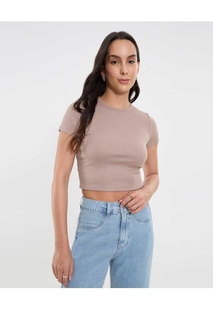 Camiseta Para Mujer Crop Top Manga Corta Color Café Marca Ostu #40092503