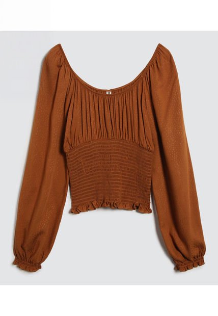 Blusa Para Mujer Manga Larga Color Café  Marca Ostu #40121021