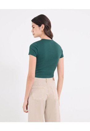 Camiseta  Para Mujer Crop Top Manga Corta Color Verde Marca Ostu #40092696