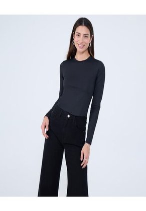 Camiseta Para Mujer Manga Larga Cuello Redondo Color Negro Marca Ostu #40092378