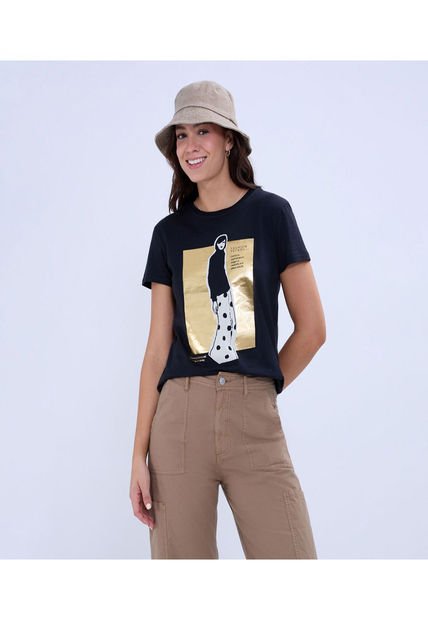 Camiseta Para Mujer Manga Corta Cuello Redondo Color Negro Marca Ostu #40092248