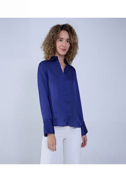Camisa Para Mujer Manga Larga Color Azul Oscuro Marca Ostu #40010260