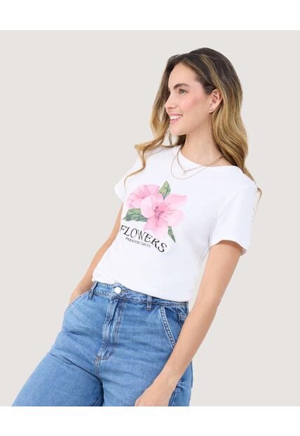 Camiseta Para Mujer Manga Corta Cuello Redondo Color Marfil Marca Ostu #40092377