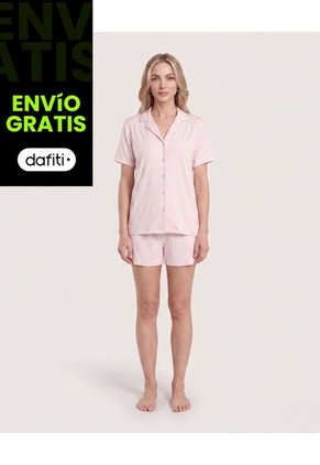 Pijama Resort Con Short Unicolor Para Mujer Rosado Ostu
