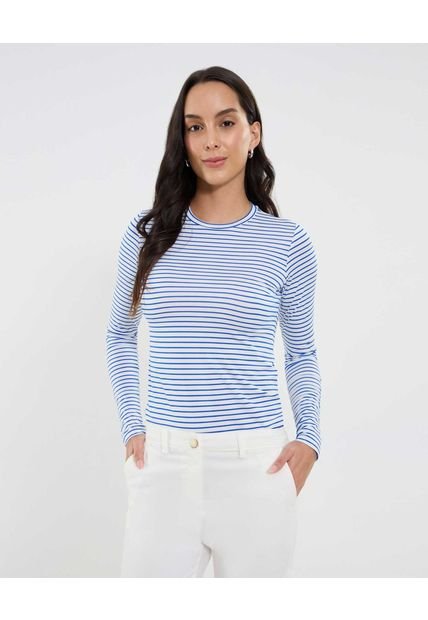 Camiseta Para Mujer Manga Larga Cuello Redondo Color Azul Marca Ostu #40092478