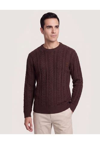Buzo Tejido Trenzado  Para Hombre Café Ostu Ostu