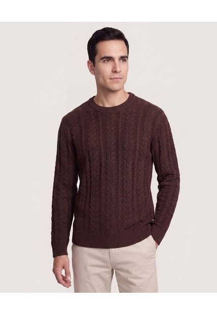 Buzo Tejido Trenzado  Para Hombre Café Ostu