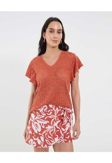Camiseta Para Mujer Manga Sisa Cuello V Color Naranja Marca Ostu #40092473