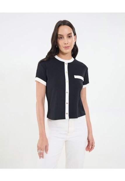 Camiseta Para Mujer Manga Corta Moda Color Negro Marca Ostu #40092597