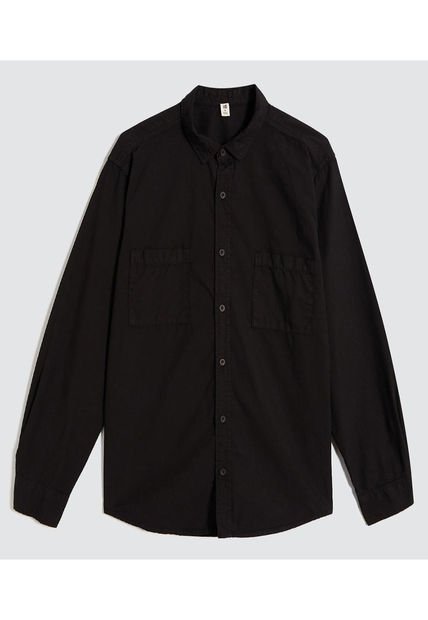 Camisa Para Hombre Manga Larga Con Bolsillo Color Negro Marca Ostu #60010671