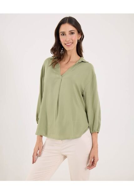 Camisa  Para Mujer Manga 3/4 Color Verde Marca Ostu #40010325