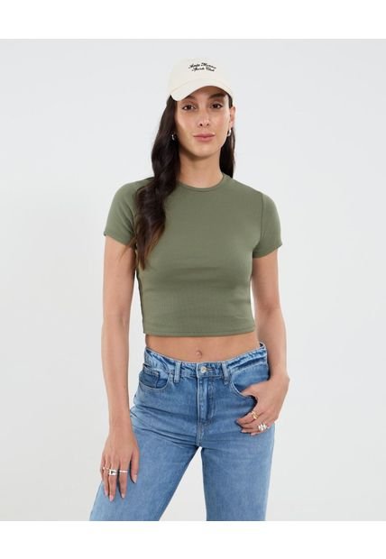 Camiseta Para Mujer Crop Top Manga Corta Color Verde Marca Ostu #40092504